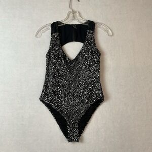Nike Swimsuit Womens S Black White Water Dots Open Back One Piece